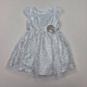 Jona Michelle Girls Embellished Formal Slip Dress White Ruffle 1/4 Sleeve Sz 3T